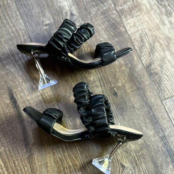 NEW Rampage Square Toe Ruched Heeled Sandals Black with Clear Heels Women's 6 - Picture 4 of 16